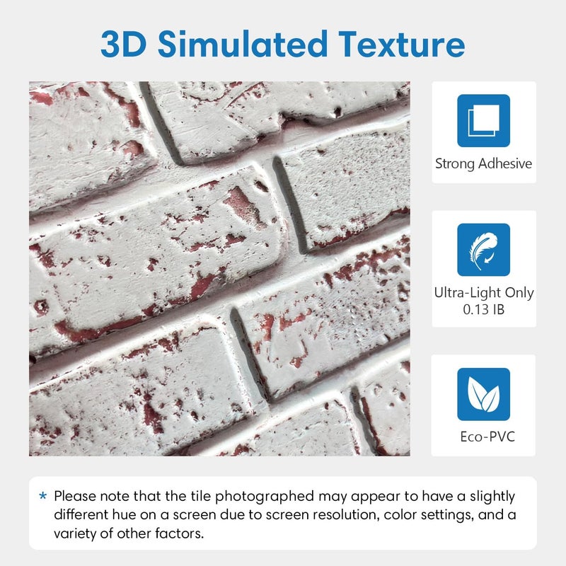 COMSTICKC 3D Faux Brick Peel and Stick Wall Panels,10 Pcs of 12"X12",Small Size, Thin PVC 3D Fake Brick Self Adhesive Wall Covering Faux Brick Backsplash Interior Decor (Whitewash Red -1) - Image 3